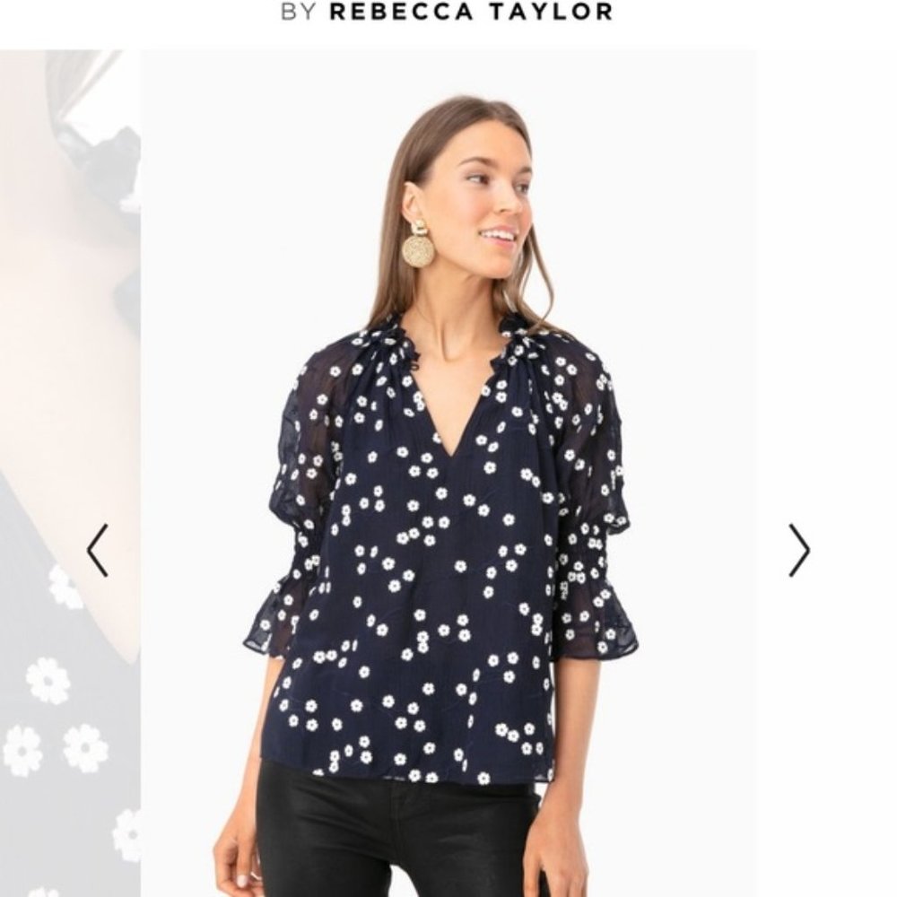 Rebecca Taylor Navy Alessandra Floral Blouse